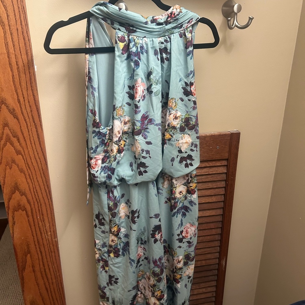 Adrianna Papell Blouson Chiffon Midi Dress in Sage and Multi